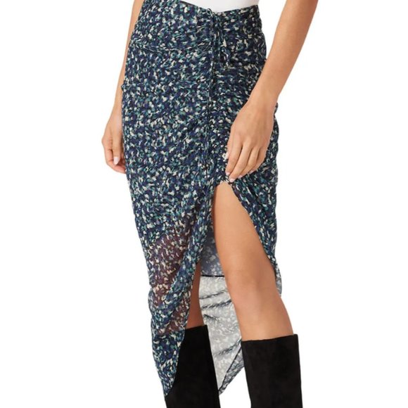 RTR Sz 0 Xs Ari Printed Veronica Beard Floral Silk Skirt Asymmetrical Navy/Sage - Picture 2 of 8
